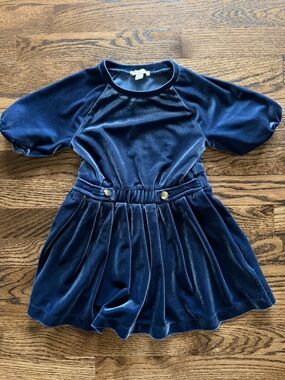 Crewcuts Navy Velvet Puff-Sleeve Dress